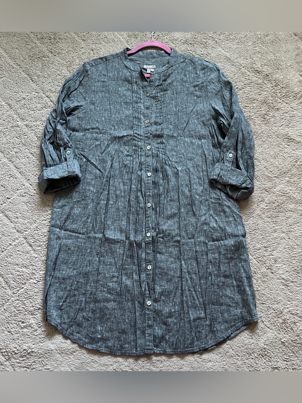 J. Jill Linen Blend Tunic Roll Up Sleeves Preppy Minimalist Old Money Beach Sz S